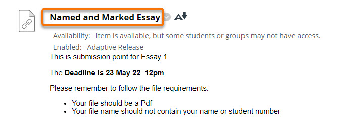 screen shot of Turnitin submission point with the title circled to show that this is where you click to enter the Assignment inbox.