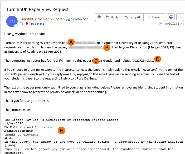 Screenshot of example email. 