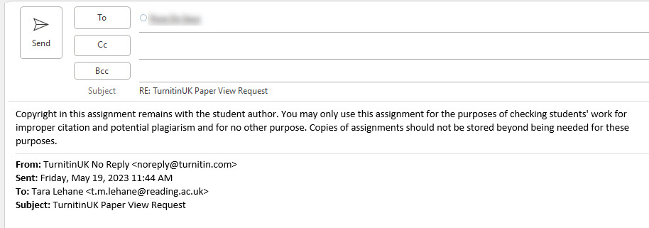 Screenshot of reply email with text cut and pasted in. 