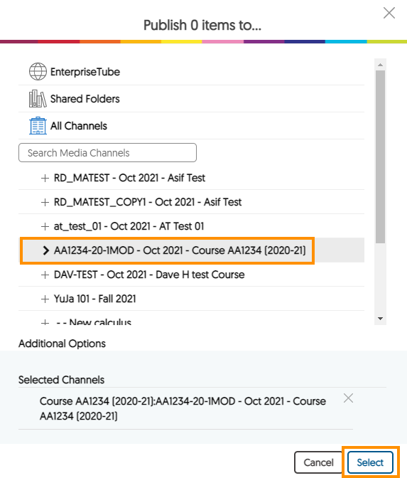 Select Channel to Publish to when uploading