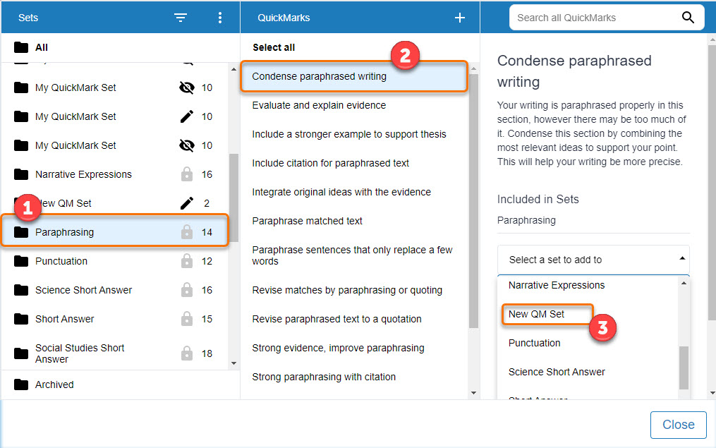 screen shot of QM manager following the workflow 1-3 as described in text.