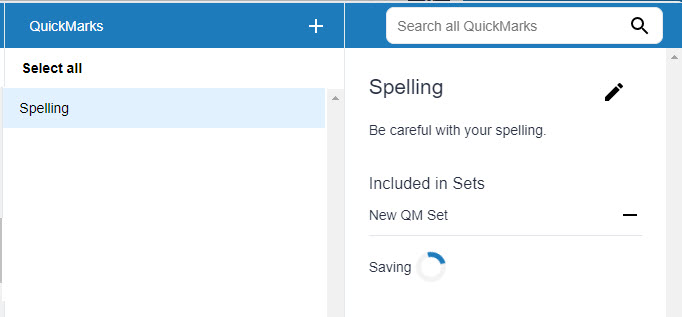 screen shot of mark saving to the select QM set.