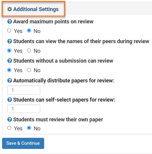 Peer Mark Additional Settings options listed. 