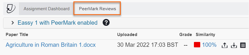 PeerMark tab in Student Assignment submission point. 