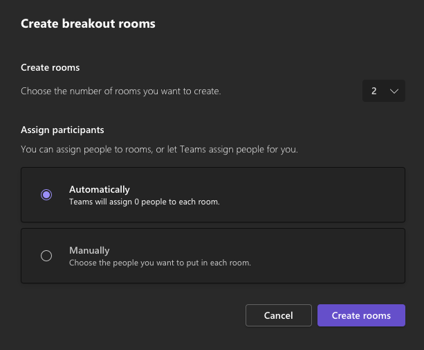 screenshot showing room options