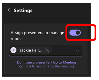 screenshot showing assign presenters toggle