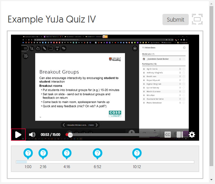 An embedded YuJa Quiz