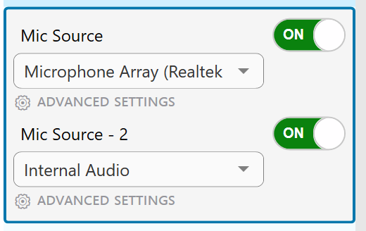 Internal audio selected