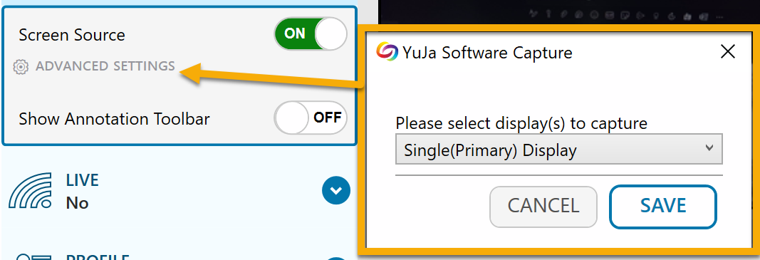 Advanced Settings multi screen window