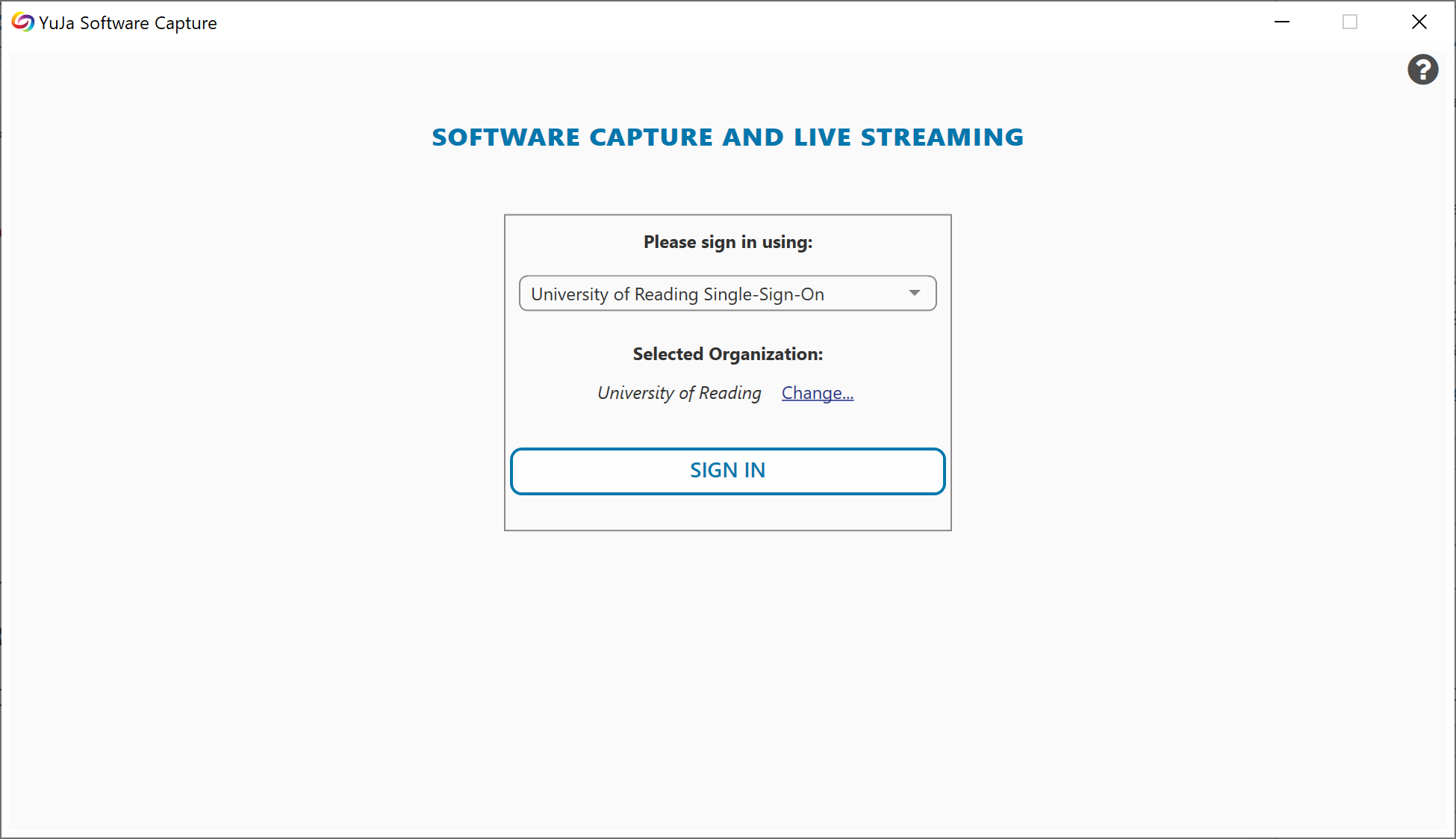 sign in window with University of Reading selected