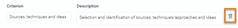 screen shot of a row of criteria with the bin icon at the end of the row highlighted.