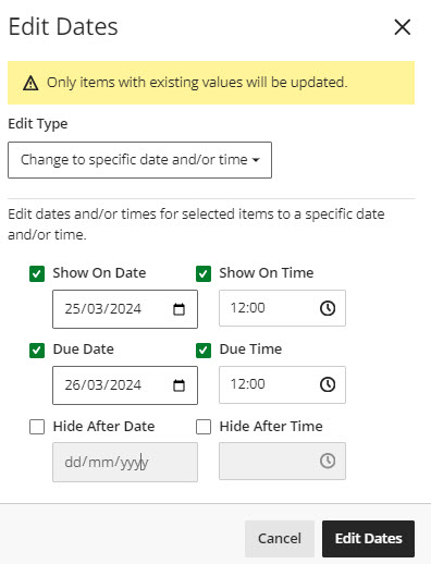 Screenshot of Edit date option Change to specific date or time