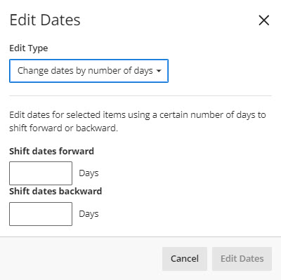 Screenshot of the Change dates by number of days option