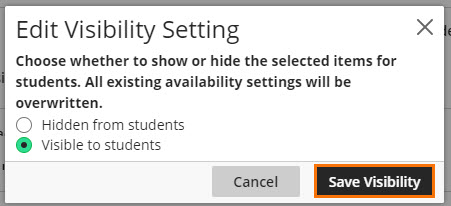Screenshot of change and save visibility window