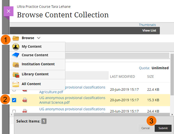 Screenshot of Browse Content Collection page