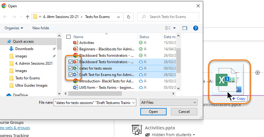 screenshot of drag and drop files from file manager