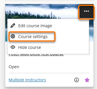 A course tile with Course Settings options highlighted.