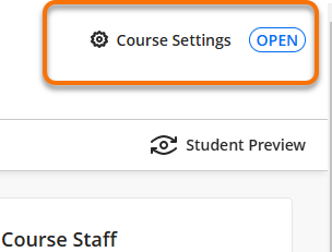 Showng the course settings and Open message pill