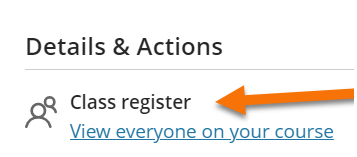 Screenshot of class register link