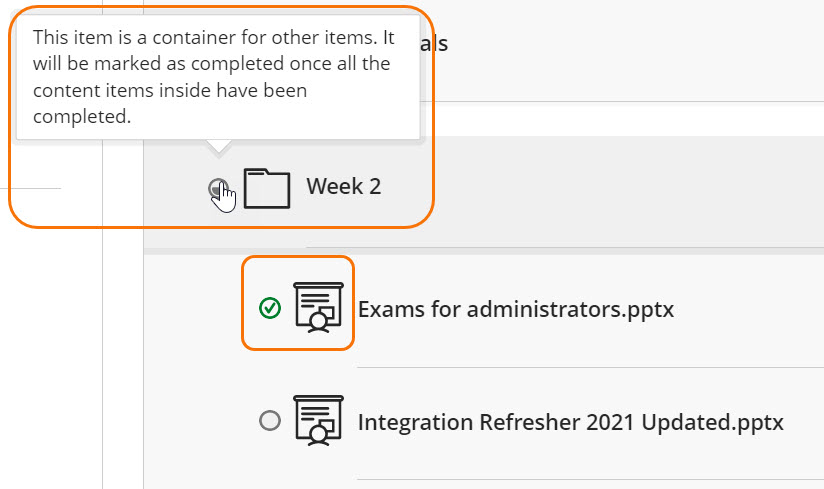Screenshot of green tick Progress icon