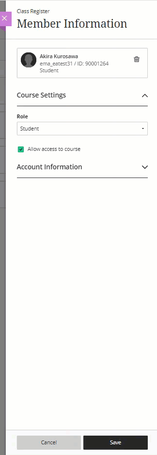 GIF showing role changing menu and process