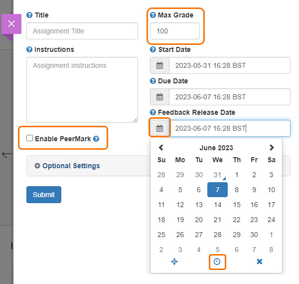 Screenshot of Turnitin setup screen.