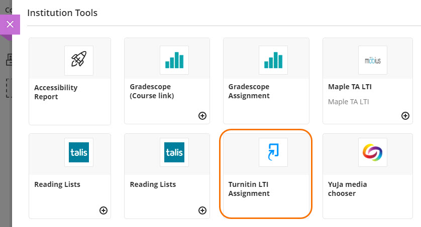 screenshot of Content Market with Turnitin LTI tool highlighted