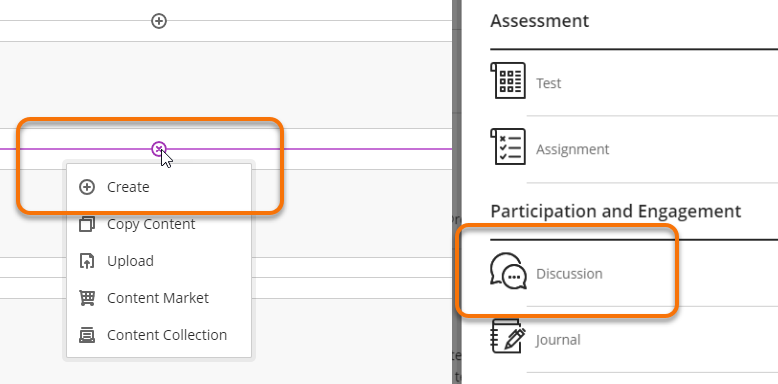 Plus create button and Discussion option