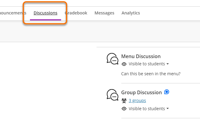 The discussions tab in an ultra course