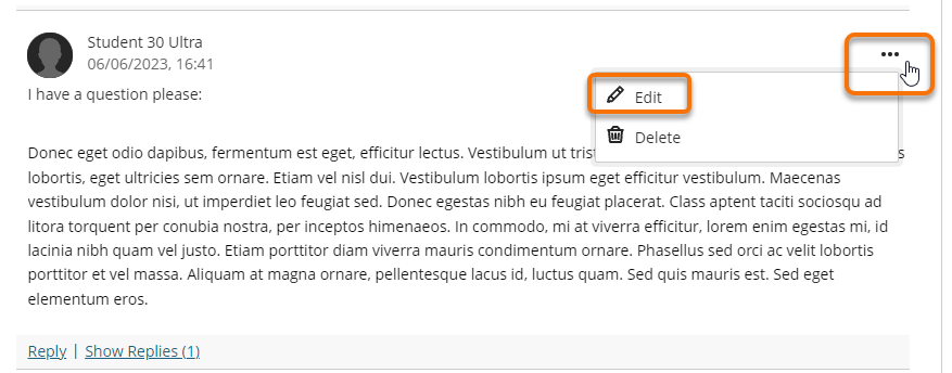 Discussion post More menu and Edit post