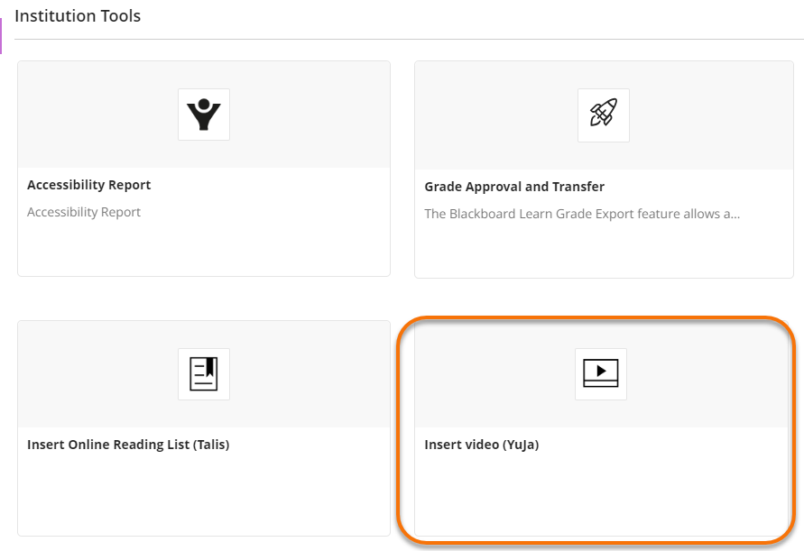 Insert Video YuJa option in content market