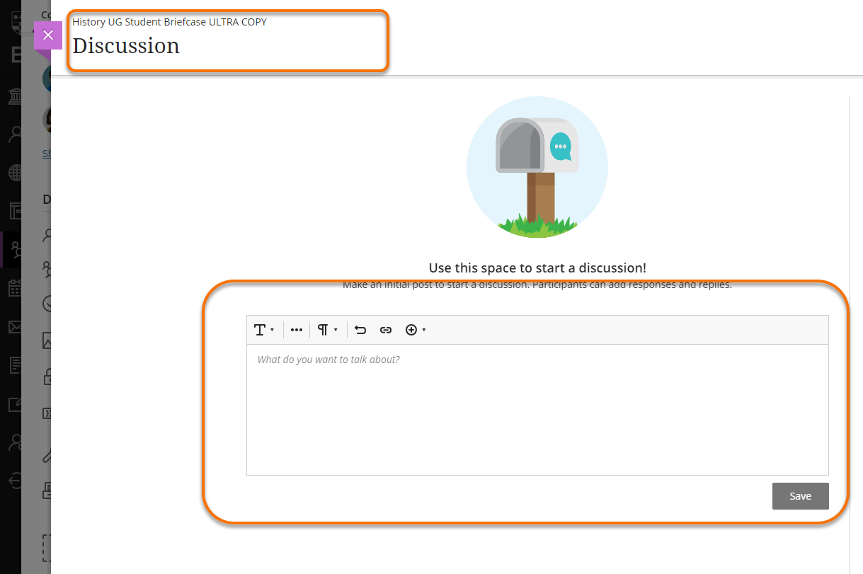 The discussion title and content boxes. 
