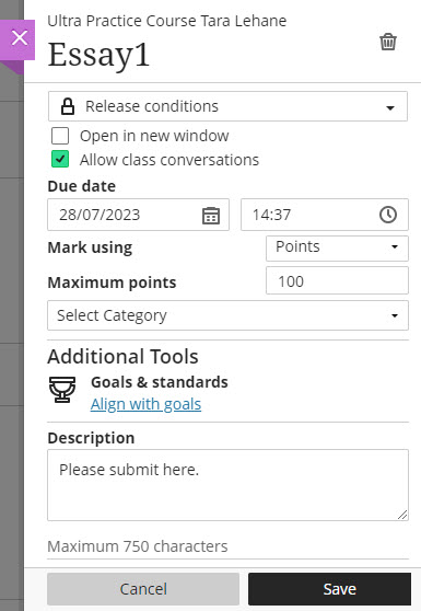screenshot of Bb Edit Panel