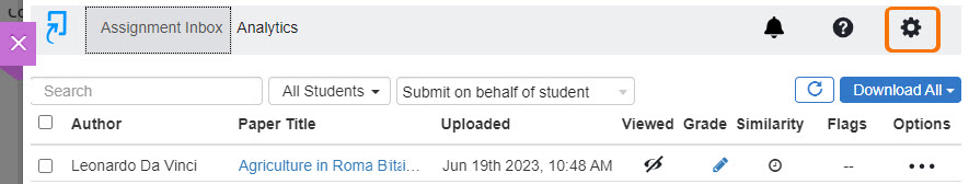 Screenshot of Turnitin Settings icon