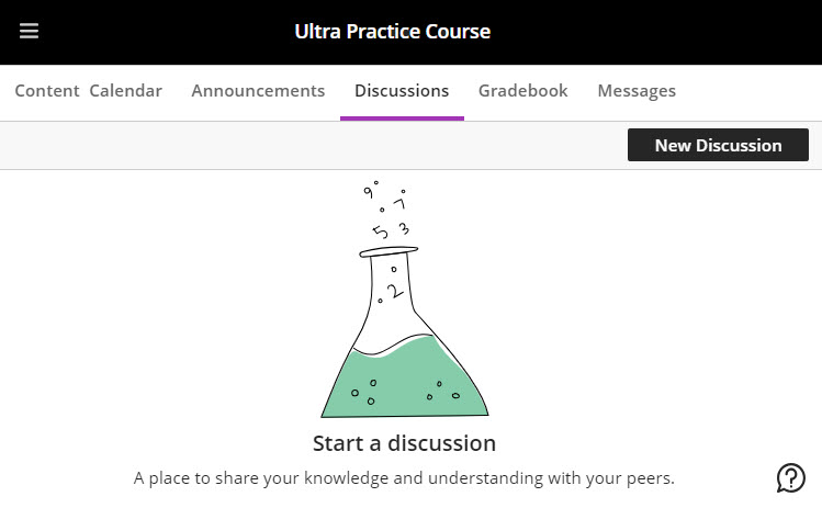 screenshot of student view of discussion tab with start new discussion option available. 