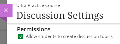 screen shot of Discussion page setting with the option "Allow students to create discussion topics"