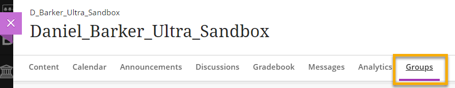 Top menu of a Blackboard Ultra course with the groups tab highlighted