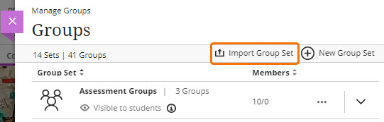 screenshot of Groups page with Import Group set link