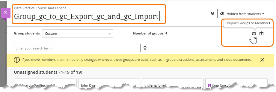 screenshot of imported group