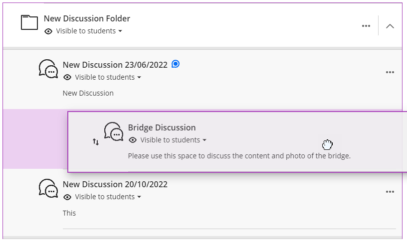 Displaying moving a single discussion into a discussion area folder 
