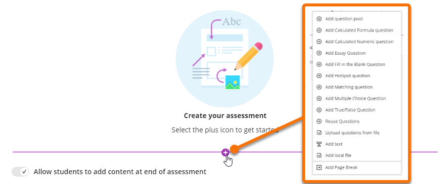 Click the Plus button and choose questions 