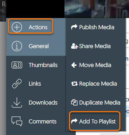 Add to Playlist options in the Action menu of Media Details.