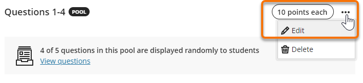 The more options Edit and delete menu