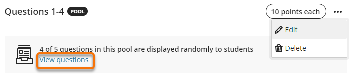 View Questions button on the pools module