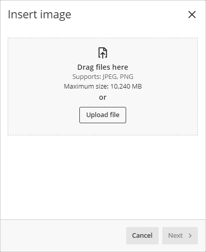 Screenshot showing upload file panel