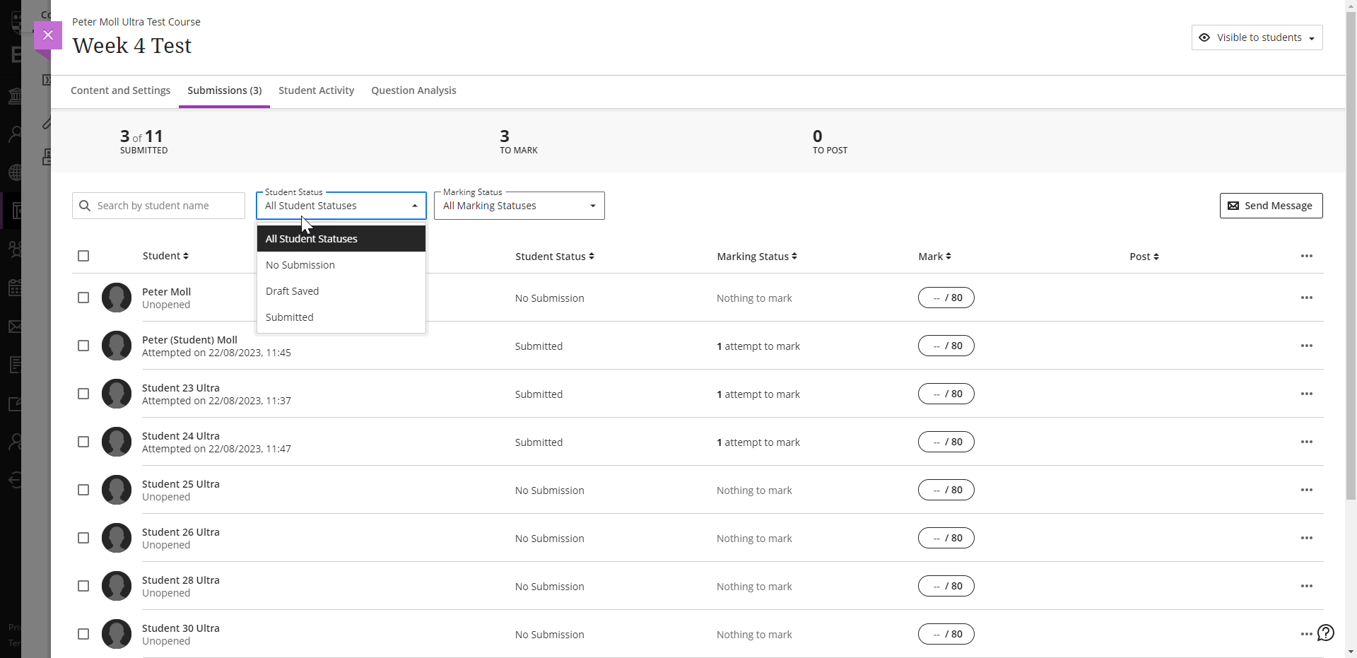 Mark Blackboard Ultra Tests Technology Enhanced Learning Support for Staff