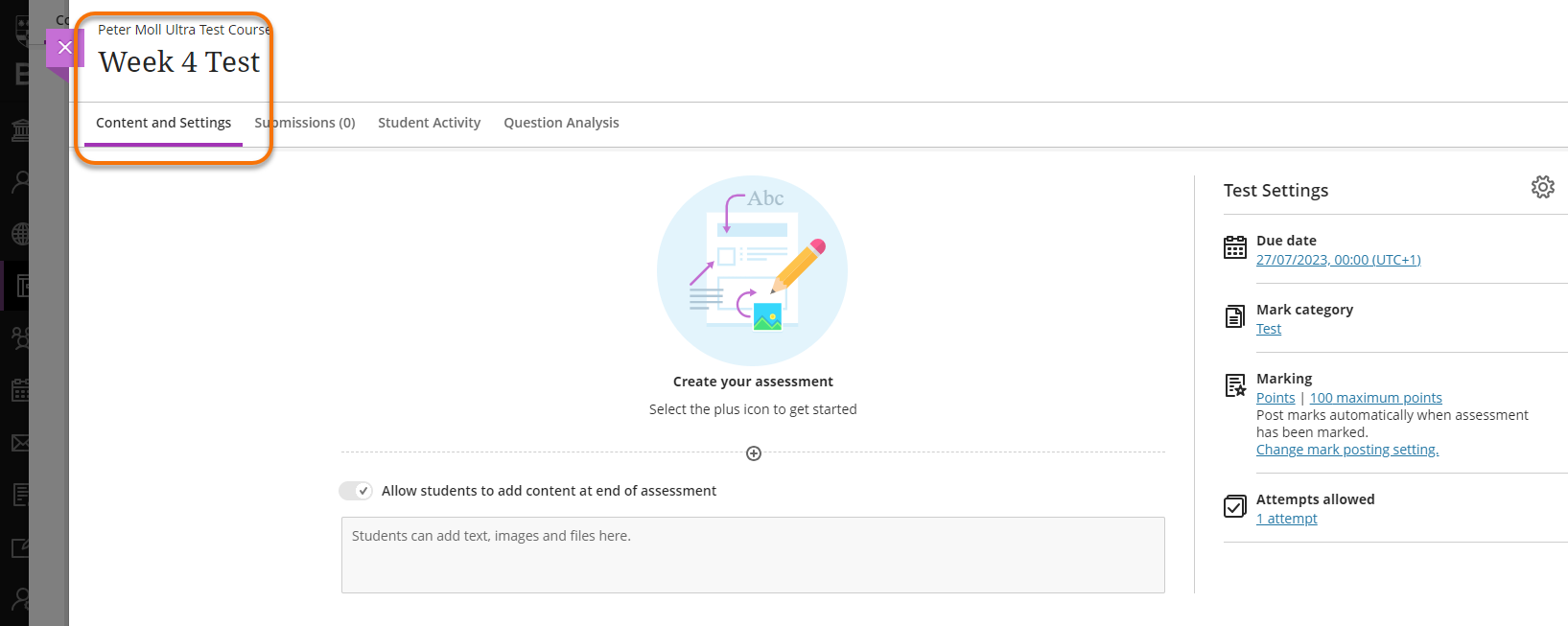 You can edit the test name in the top left of the page