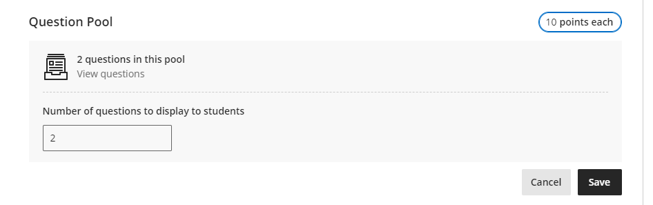 Question pool number of questions display options