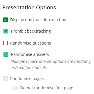 Question Presentation Options - text written in adjacent column