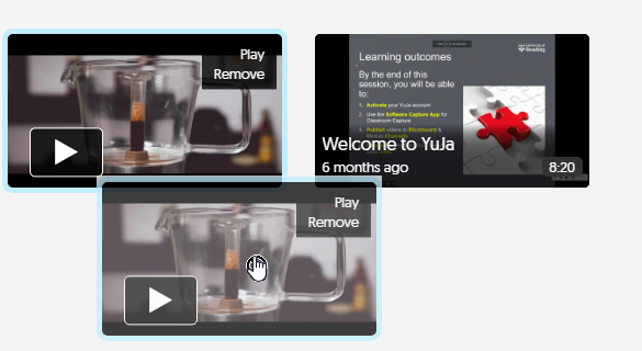 Showing two videos being re-ordered. This is shown by one video appearing duplicated as it moves across the page.